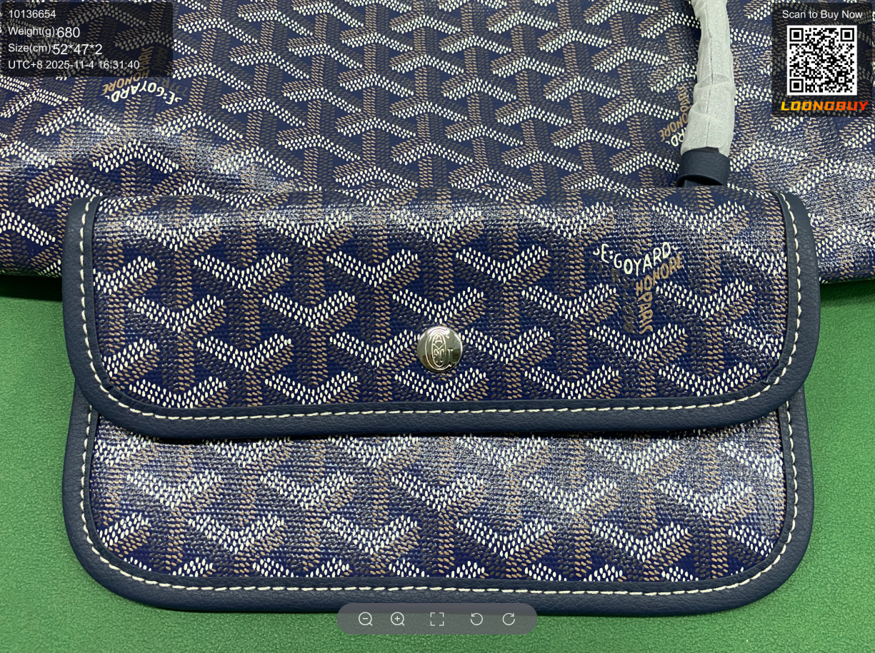 Official LoongBuy QC close-up of bag stitching and a button fastening